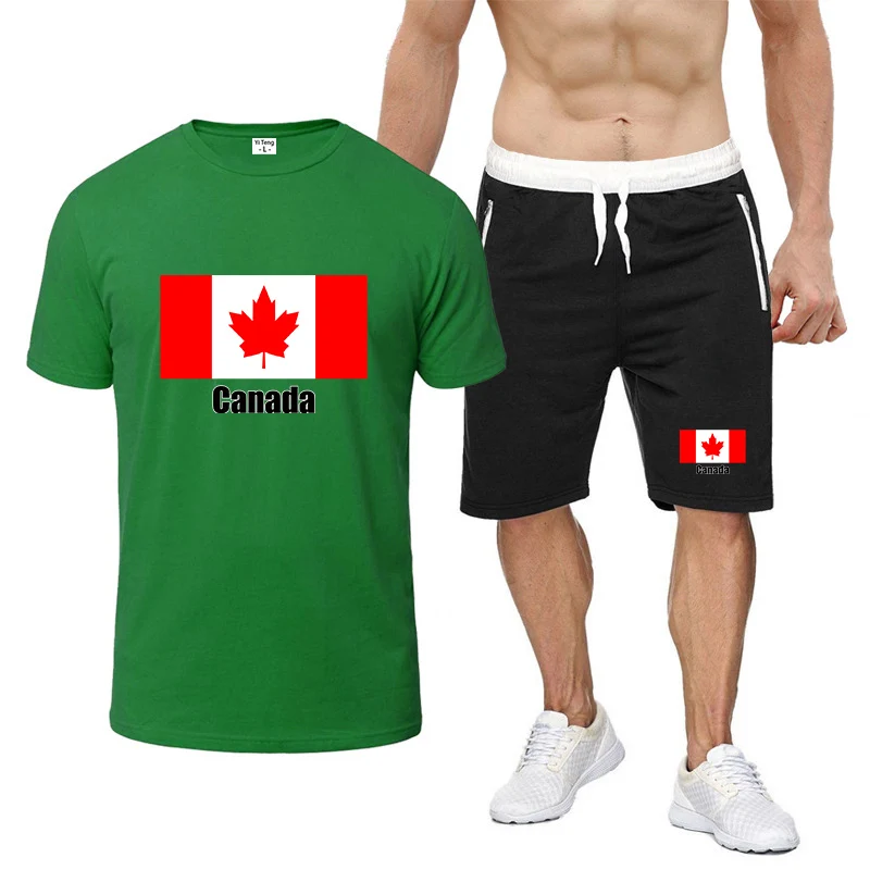 

Men's Canada Flag Logo Print 2026 Summer Football Team Attractive Solid Color Versatile Simple T-shirt Half Pants Suits