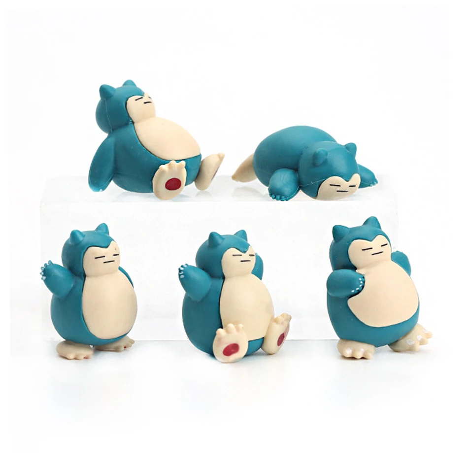 Lote de 5 uds. De Mini figura de acción de Anime Snorlax, 1,8-3cm, decoración de pasteles, adornos Kawaii, adornos de escritorio, juguetes para niños, regalos de vacaciones