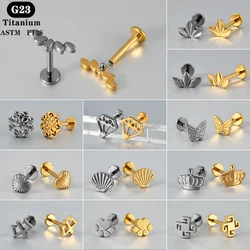 1PC ASTM F136 Titanium High Polishing Labret Ear Studs Flat Back Earring Lobe Helix Tragus Piercing Jewelry 16G