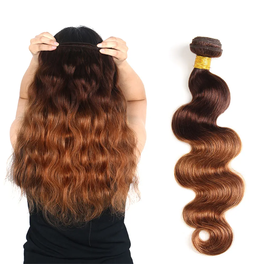 Body Wave Bundles Human Hair Brazilian Remy 100% Human Hair Weave Bundles Ombre Brown 1/3/4 PCS Bundle Hair Weave Extensions