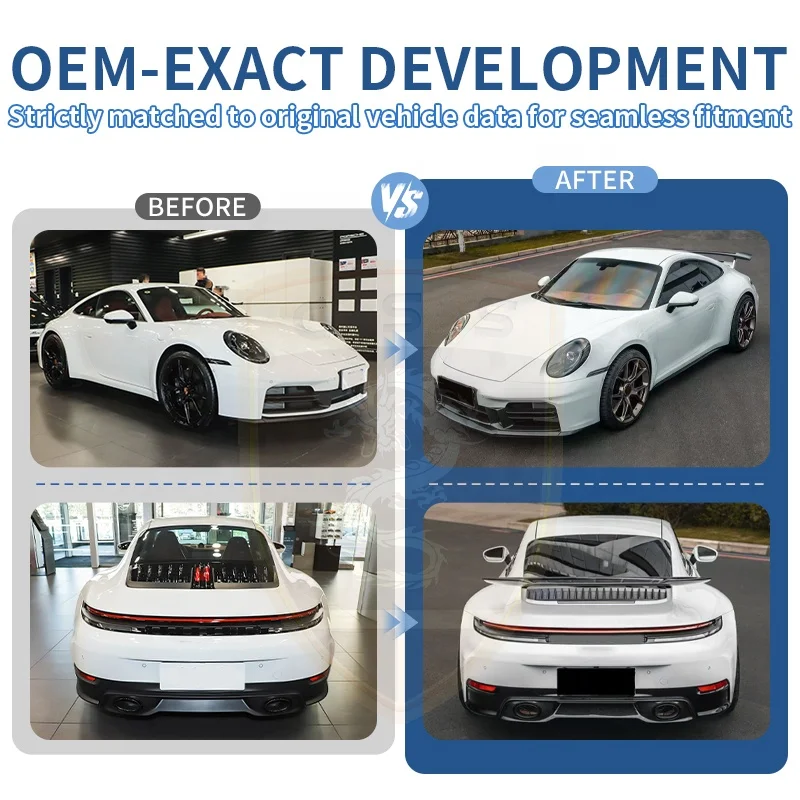 Dry Carbon Aero Kit for 911 992.2 OEM Body Kit Front Lip Bumper Trims Rear Diffuser Bodykit Car Styling 3