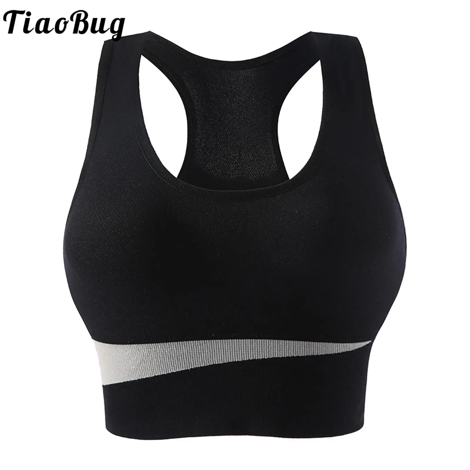 Women Wireless Padded Shockproof Sport Bra Soft Wide Shoulder Straps Racerback Tank Top Sport Vest Workout Top for Gym Running