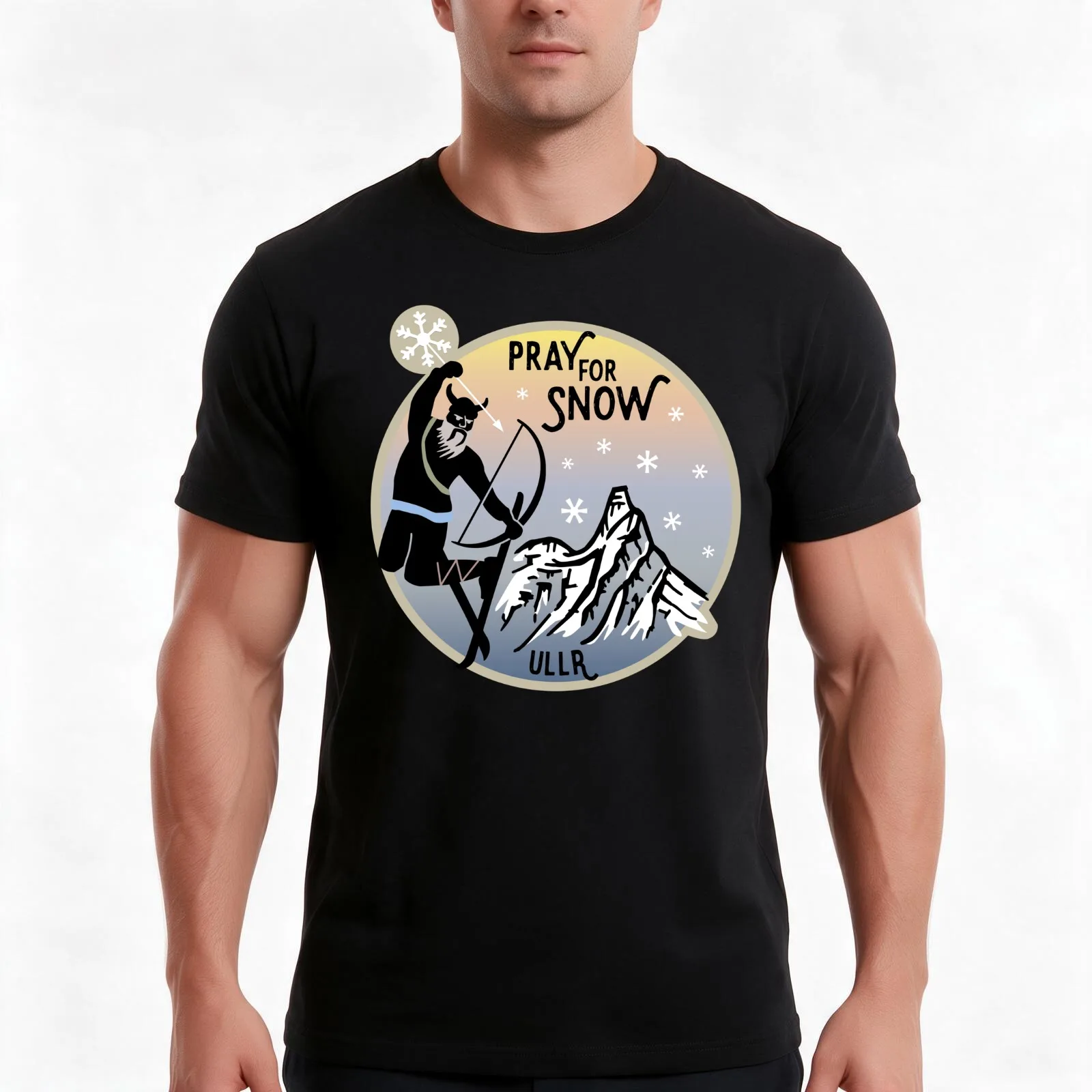 Ullr - Pray for snow T-Shirt, Summer Casual Cotton Tee, Oversized Streetwear Tops, Vintage Graphic Print, Loose Fit Short Sleeve