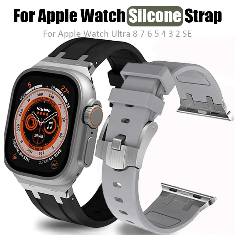 

AP Silicone Band For Apple Watch Ultra 2 49mm 44mm 45mm Sports Rubber Strap for Iwatch Serise 9 8 7 6SE 44mm 40mm 41mm bracelet