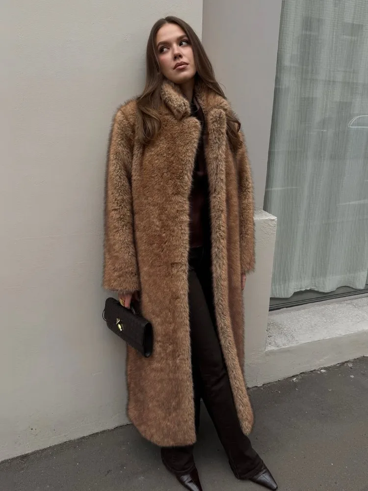 معطف شتوي نسائي من الفرو الصناعي معطف فاخر ذو طية صدر السترة فضفاض موضة تخفيف شرابة كم طويل ملابس خارجية سترة نسائية من الفرو الصناعي 2025 #4
