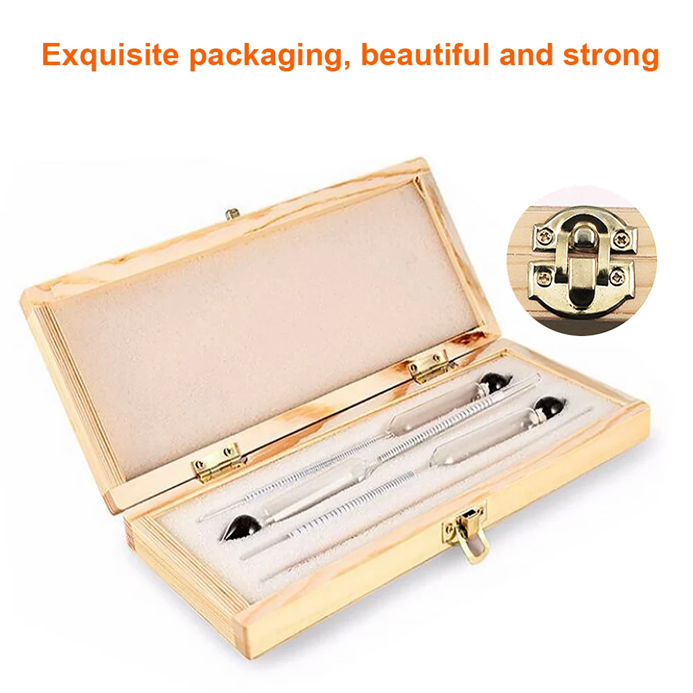 4Pcs Alcoholmeter Wine Alcohol Meter Concentration Meter Vodka Whiskey Alcohol Instrument Wine Hydrometer Tester Wooden Box