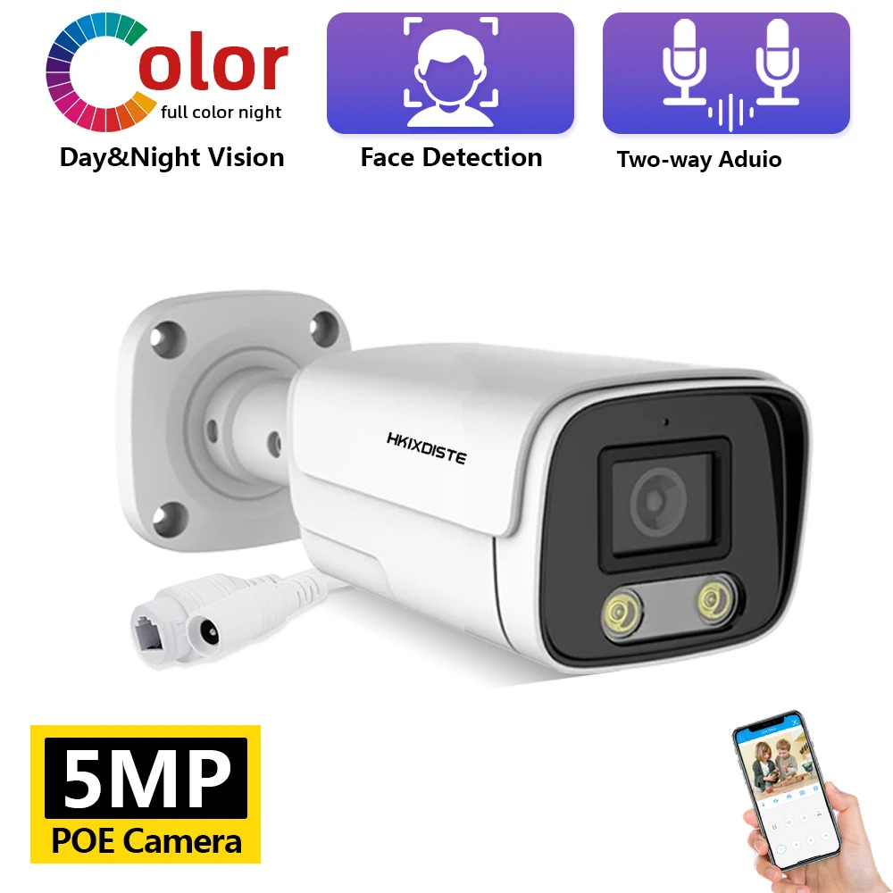 

Colorful Night Vision Face Human Detection POE IP Camera HD 5MP Outdoor 2 Way Audio IP Camera Security Video Surveillance Camera