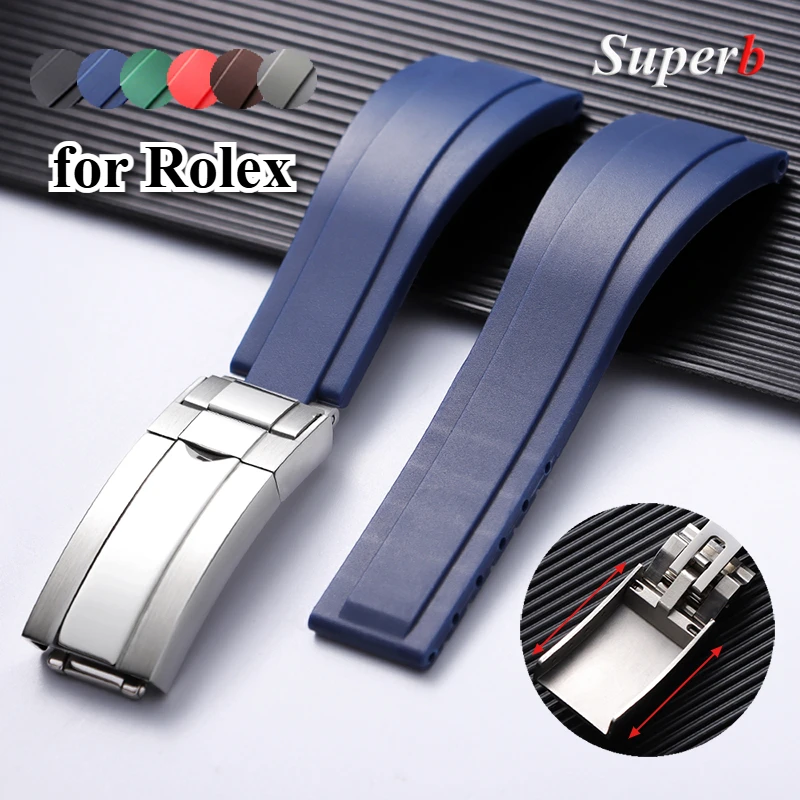20mm Rubber Silicone Watchband for Rolex DAYTONA SUBMARINER GMT Strap Waterproof Diving Sport Bracelet Folding Buckle