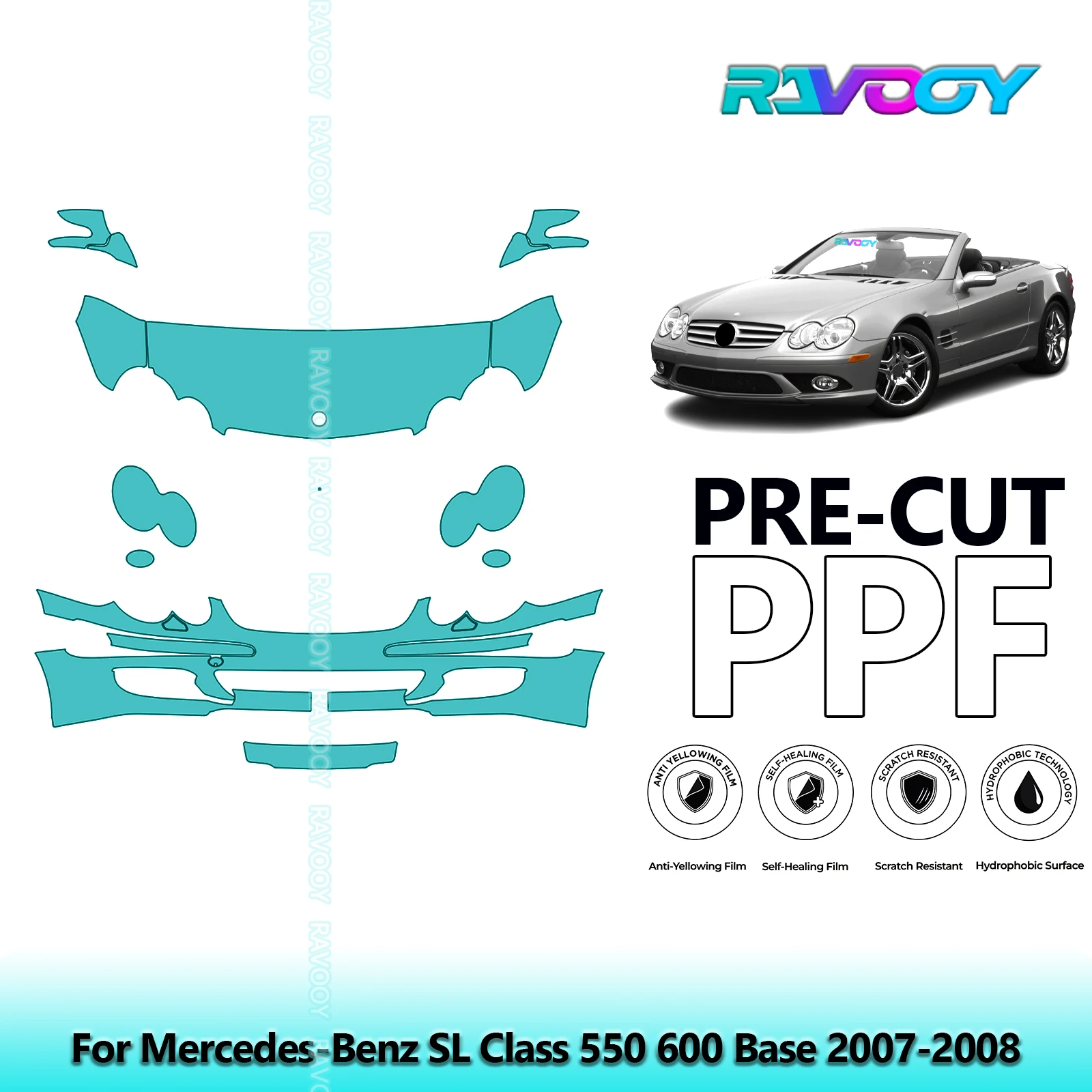 

Передний комплект автомобиля, прозрачный бюстгальтер, предварительно вырезанная защитная пленка для краски PPF для Mercedes-Benz SL Class 550 600, база 2007-2008