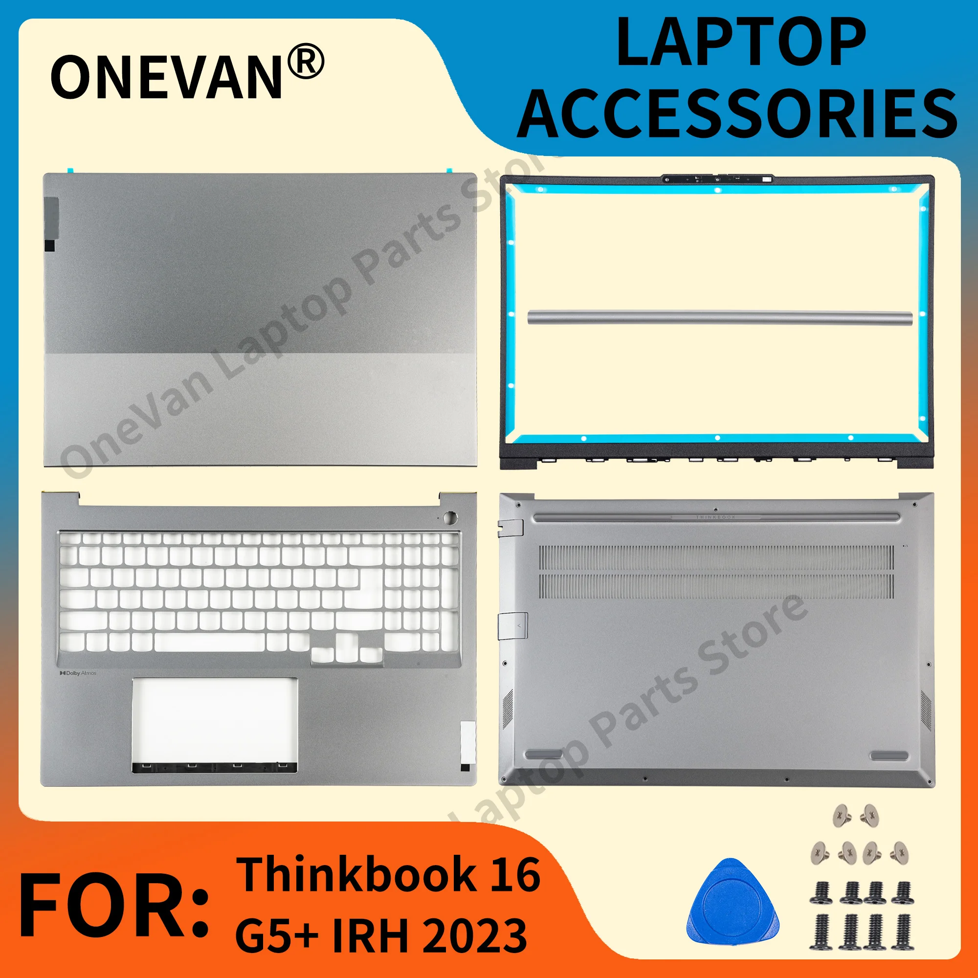 

New Case For Lenovo Thinkbook 16 G5+ IRH 2023 Laptop LCD Back Cover Front Bezel Palmrest Upper Cover Bottom Case Silver