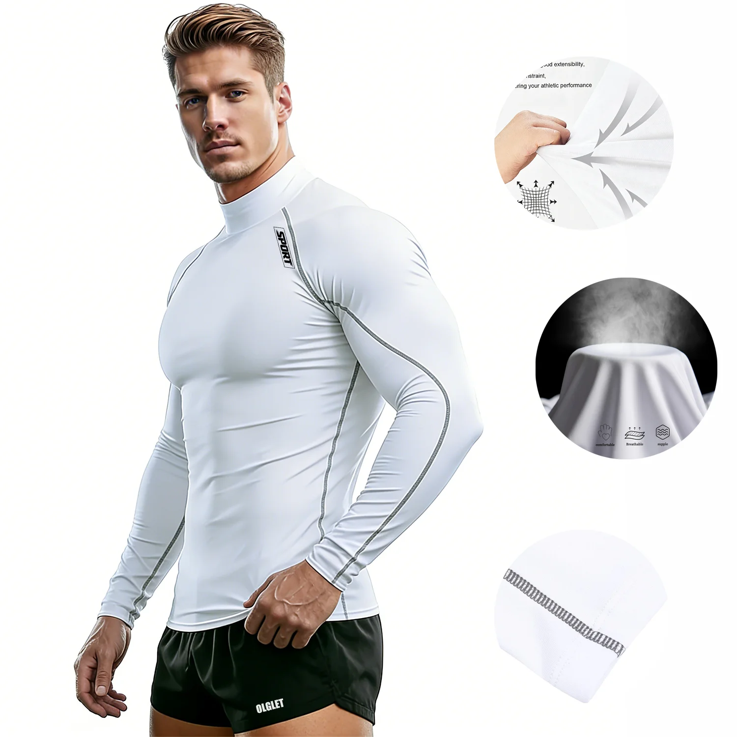 Compression Sport T-shirt Man Running Long Sleeve T Shirt Elastic Fitness Athletic Tee Gym Workout Sportwear Top image 3