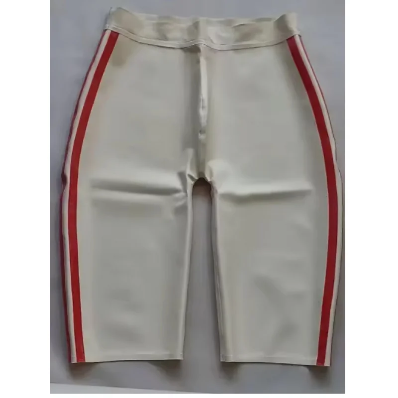 Pure Latex Gummi Handmade Cosplay Shorts Sports Underwear Red Stripes Masquerade Party Men's