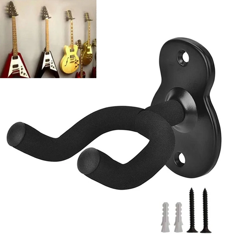 Black Metal Guitar Hanger Wall Mount Acoustic Classical Electric Guitar Hook Holder Stand for Bass Ukulele Violin Banjo Mandolin