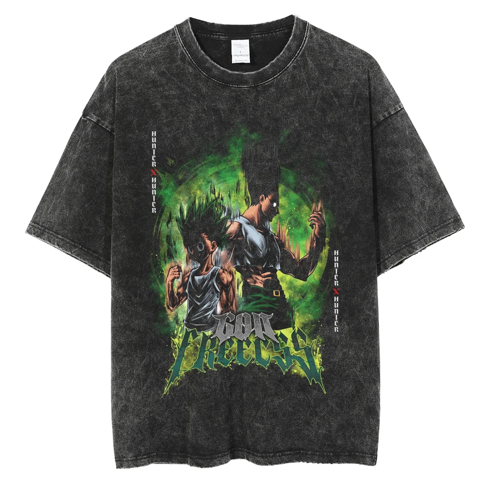 

Men Washed T-Shirt Men Fashion Anime Print T Shirt Cotton Summer Short Sleeve Tee Hip Hop