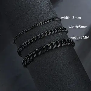 Wannee New Trendy Cuban Chain 남자 팔찌 클래식 스테인리스 스틸 3 5 7mm 너비 체인 팔찌 여성 보석 파티 선물 12 최고의 판매 Kate Spade 목걸이 -19