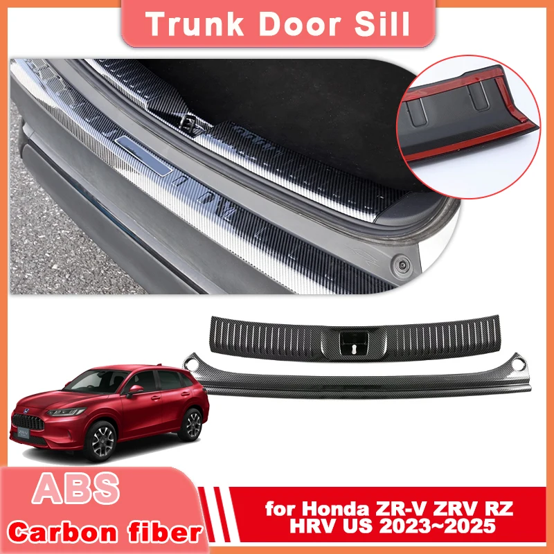 

Накладка на порог багажника автомобиля для Honda ZR-V ZRV RZ HRV США 2023 ~ 2025 ABS, порог из углеродного волокна, защитная пластина, накладки, наклейка, аксессуары