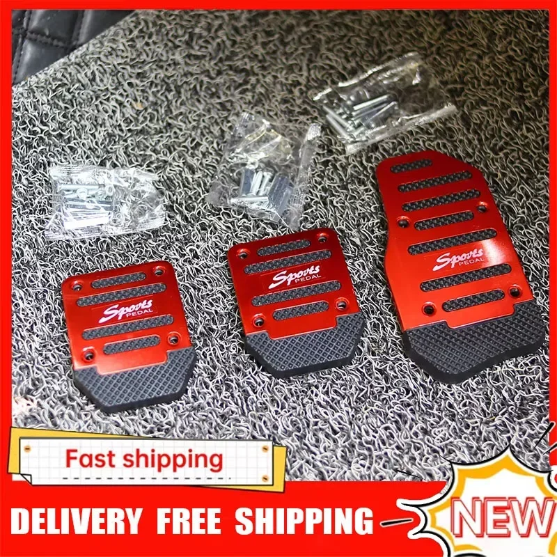 Neues 3-teiliges Universal-Antirutsch-Aluminium-Pedalabdeckungs-Set für Schaltgetriebe, Rot/Blau/Silber, Auto-Zubehör