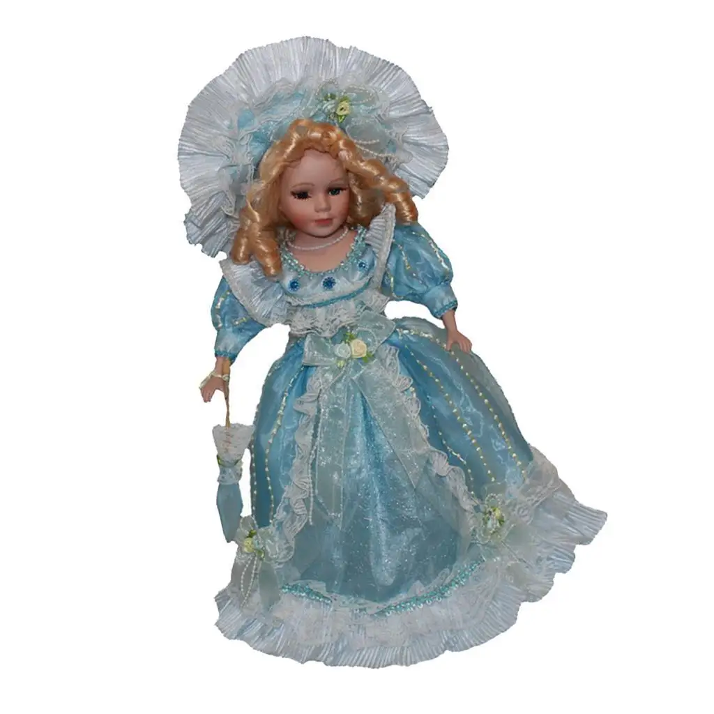 Figurine en céramique Girl Butter Nobility avec ensemble de robe bleu clair, 40cm