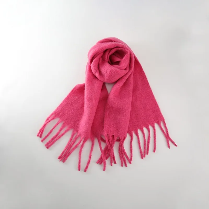 Women Winter Versatile Soft Solid Color Imitation Cashmere Tassel Scarves Female Fashion Extended Warmth Thickened Shawl Scarves