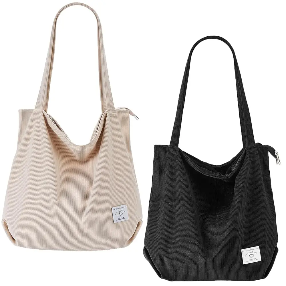 

Женская вельветовая сумка-тоут KALIDI на молнии, повседневная сумка-тоут, вместительная сумка через плечо с карманами