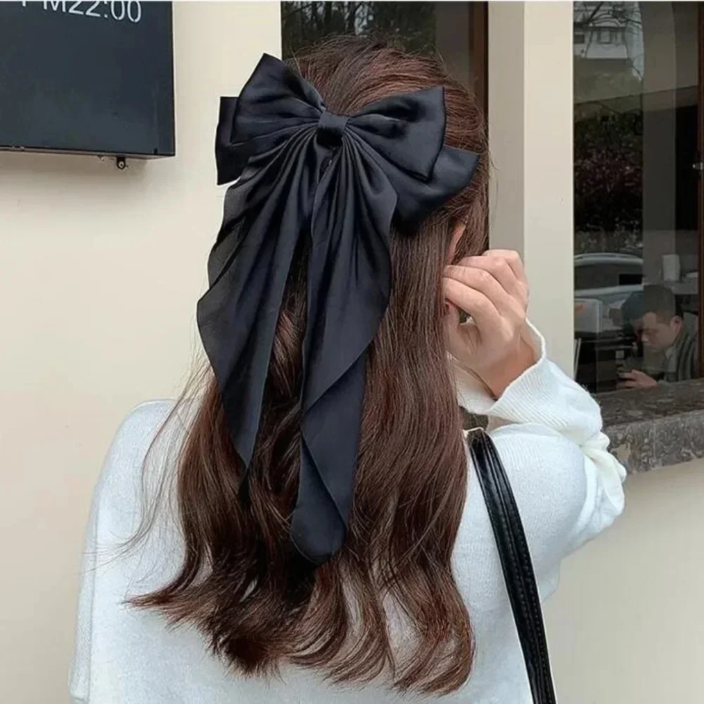 Horquilla de lazo grande para mujer, Clip de cola de caballo de Color sólido, accesorios para el cabello de gasa de verano, pasadores de lazo