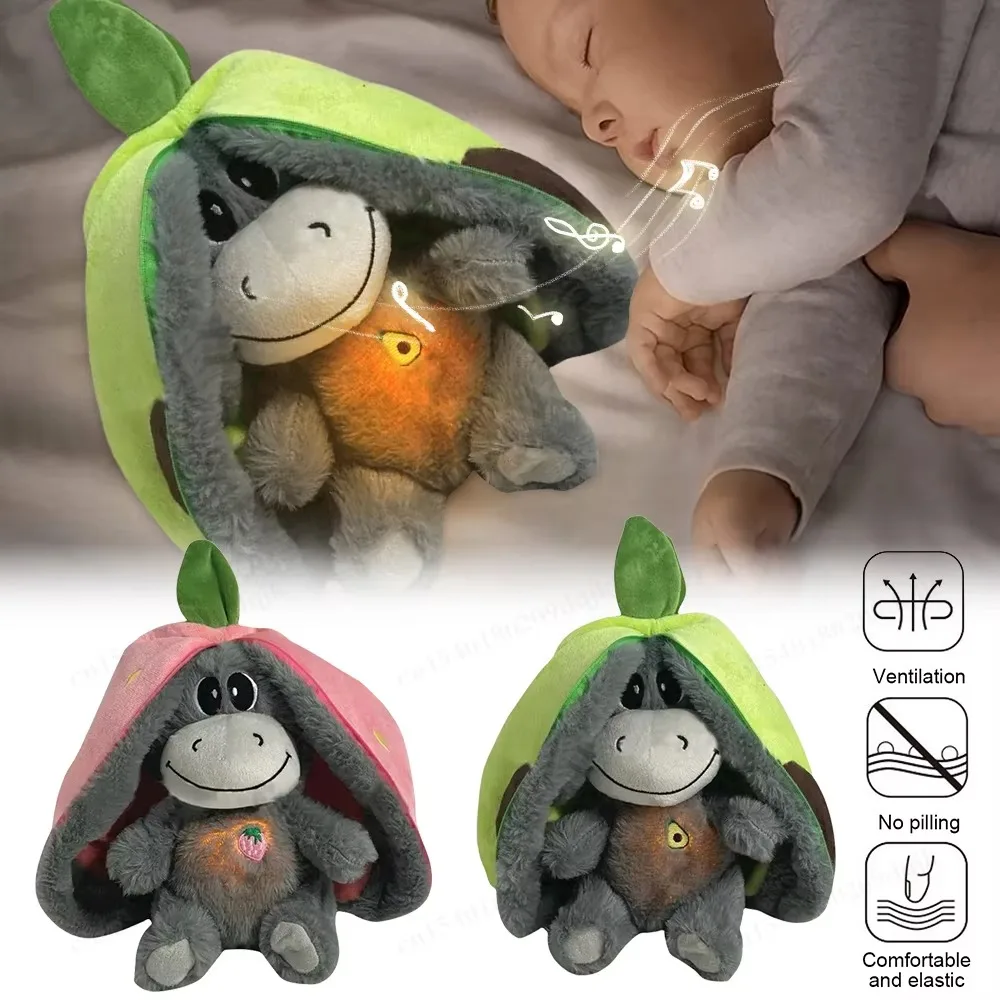 

12.6inch Luminous Breathing Doll Plush with Motion Lights Breathing Stuffed Doll Donkey Strawberry Baby Sleeping Toys