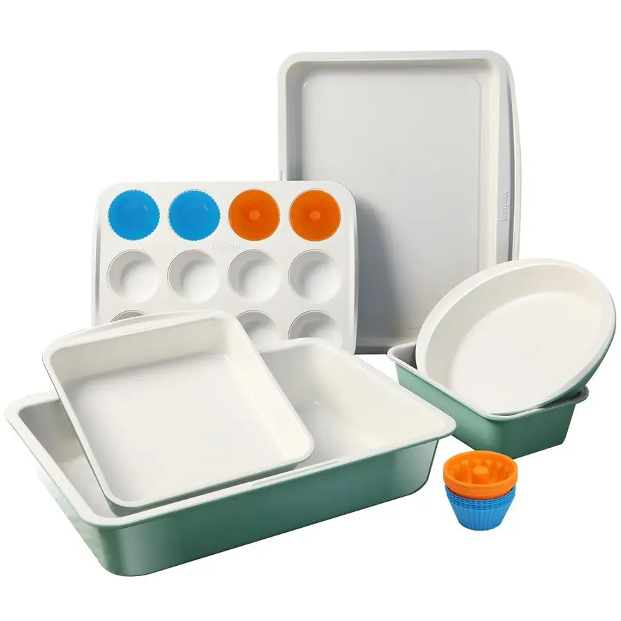 

Nonstick Baking Pans Set, Non Toxic 30 PCS Stackable Bakeware Sets, 550F Oven Safe Baking Sheet amp Pans, WarpFree, Dishwasher S