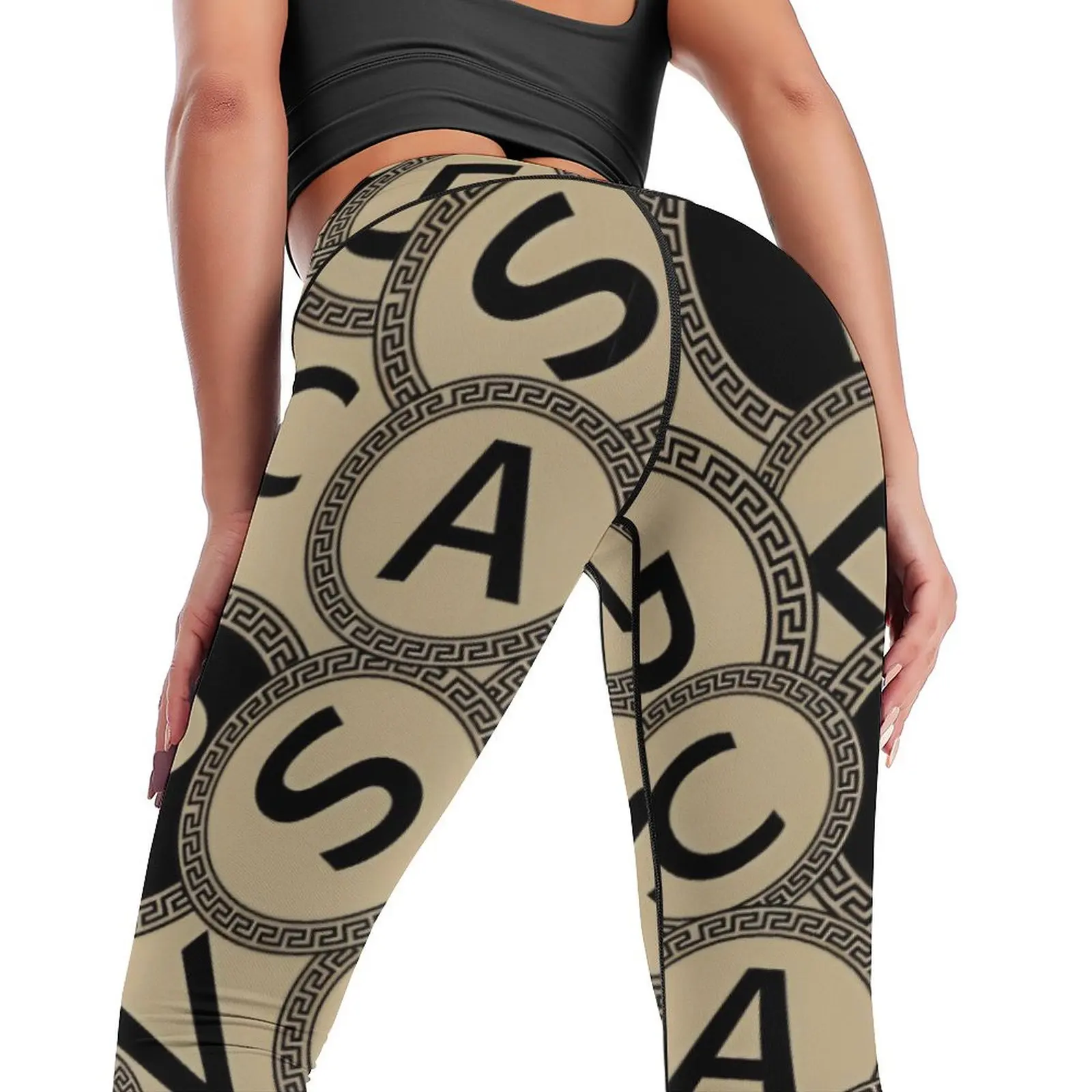 Polainas de yoga con estampado de letras de marca de moda, polainas activas de control de barriga de cintura alta para mujer