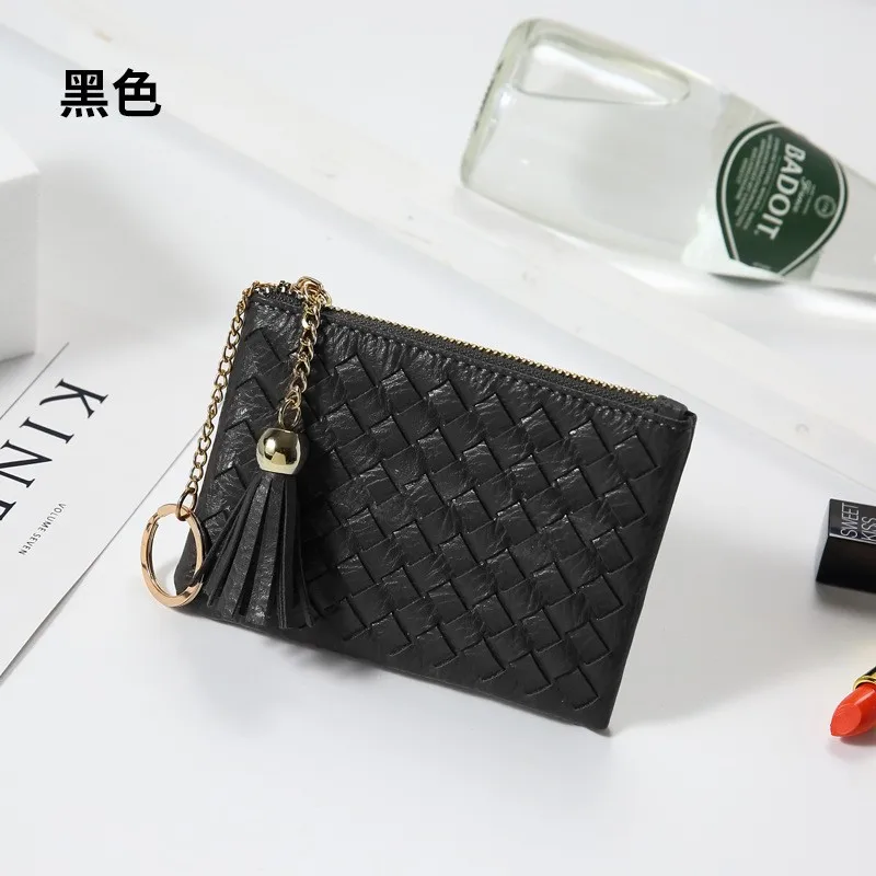 Zipper Coin Purse Minimalist Solid Color Lightweight Card Holder Handwoven Small Bag Cute Women's Accessory