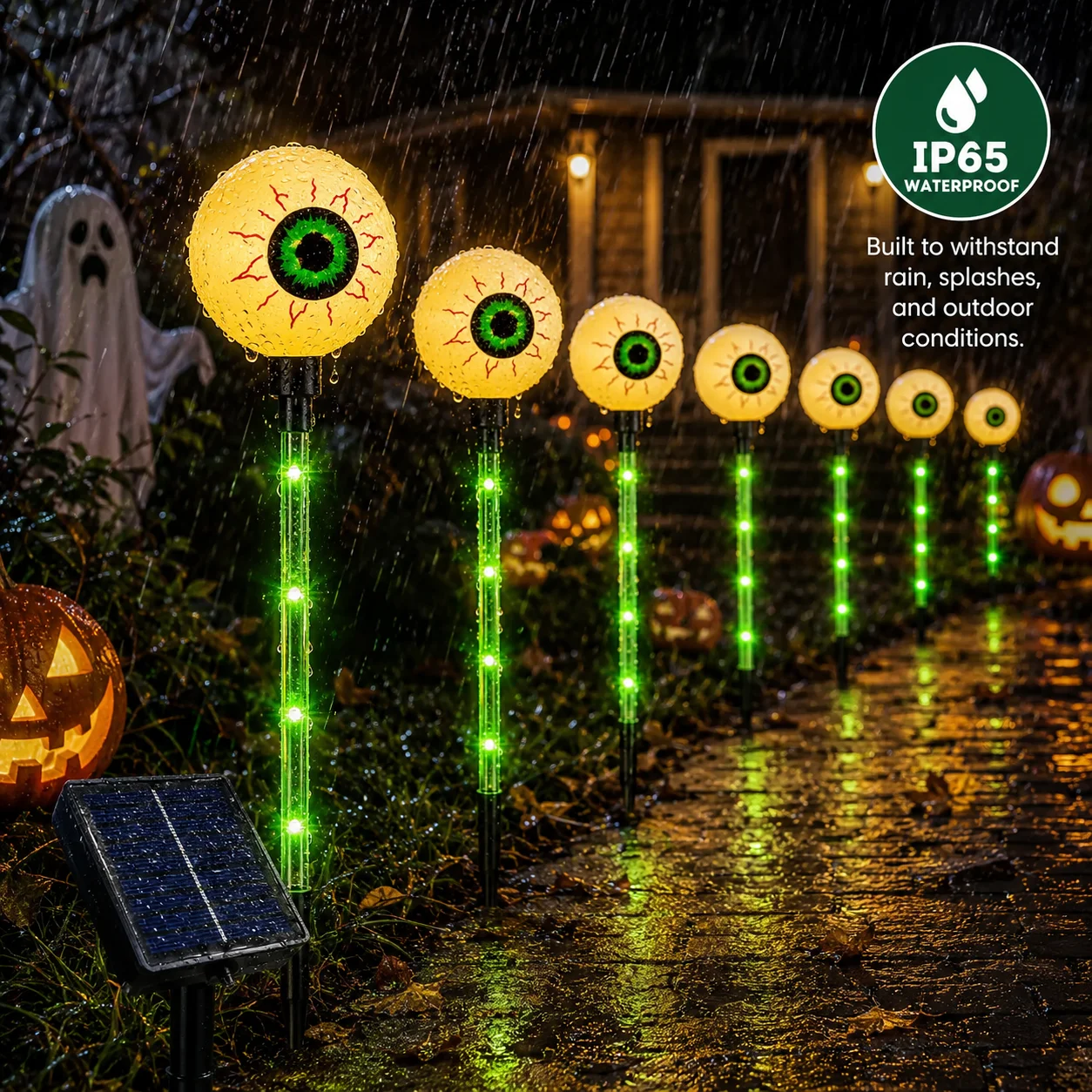 6Pack Halloween Eyeball Lights Solar Garden Decor Outdoor Solar Halloween Eyeball Lights with Glowing Eyes, IP65 Waterproof Design for Outdoor Yard, Garden, Pathway and Party Decor.