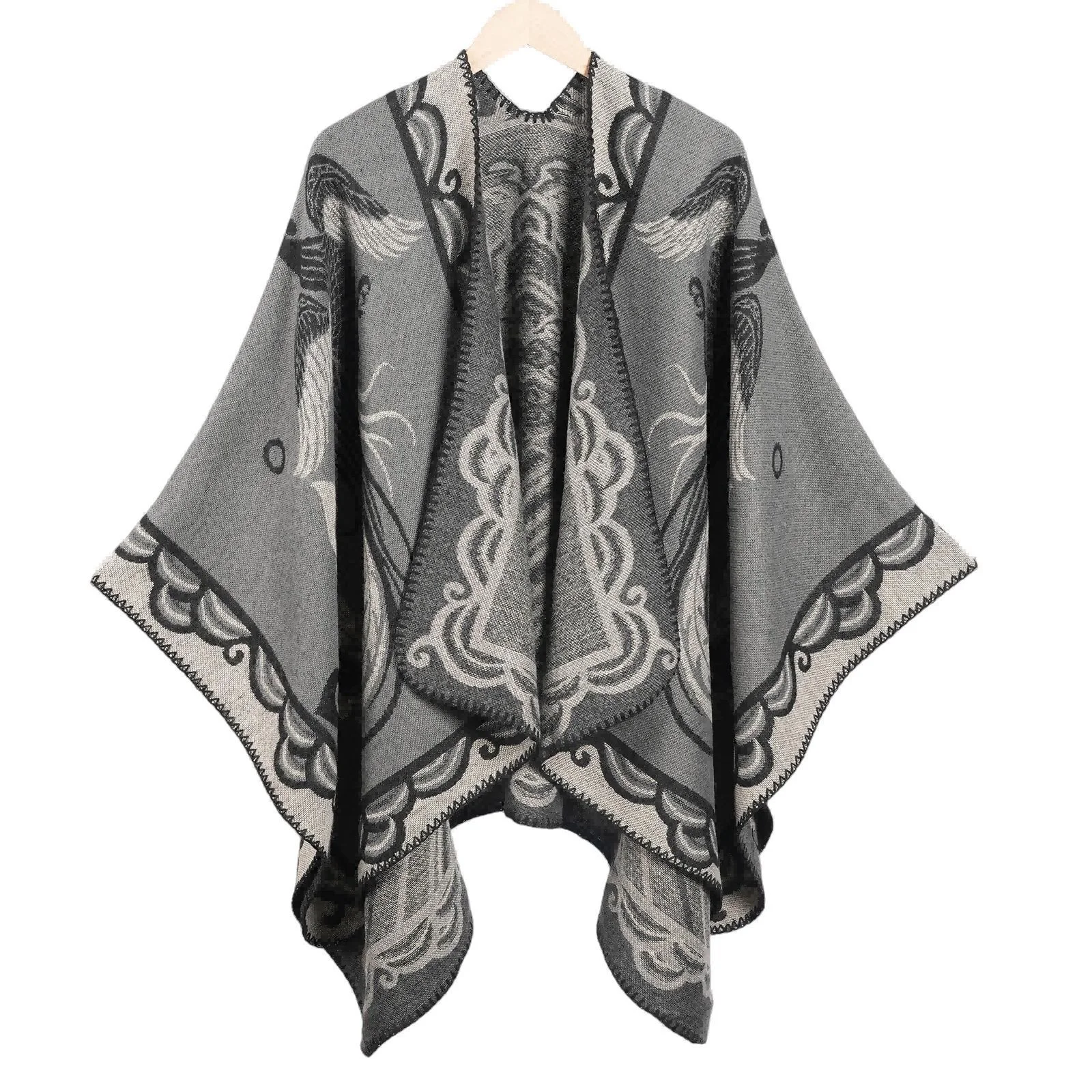 Mantello da viaggio etnico a vento Sciarpa di moda Poncho diviso etnico retrò Mantello da viaggio per foto da donna