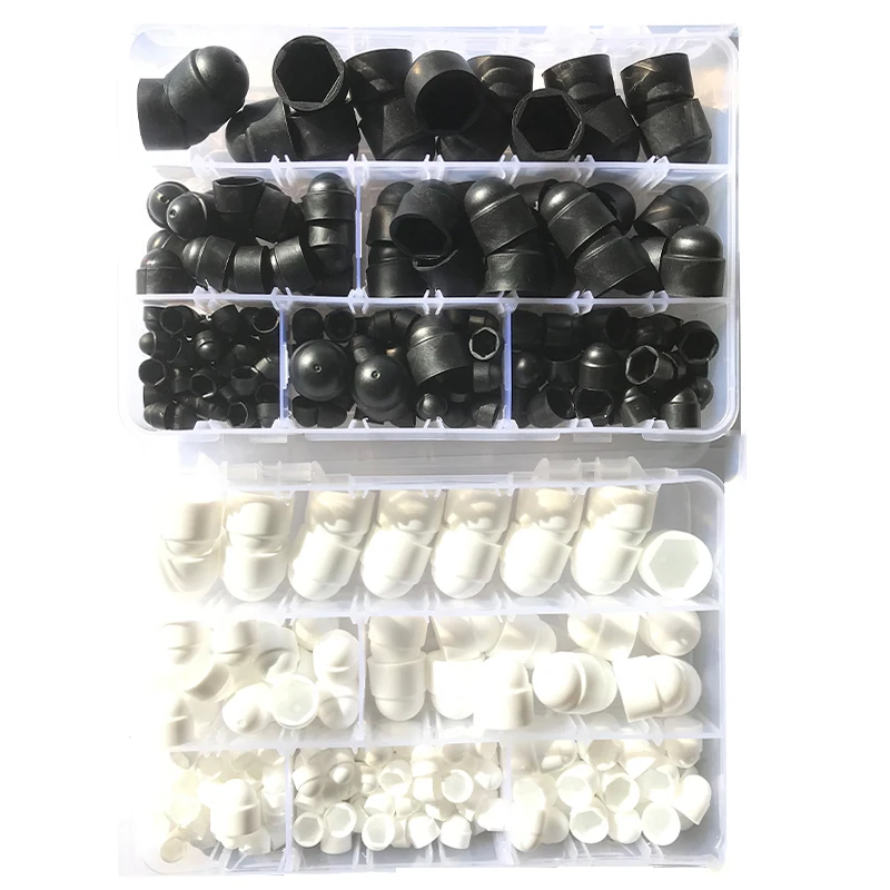 Hex Nut Cap Set 300/197pcs Black White Hex Cap Cover Plastic PE Nut No Thread Protection Acron Nut Dome Nut For Car Bolt Protect