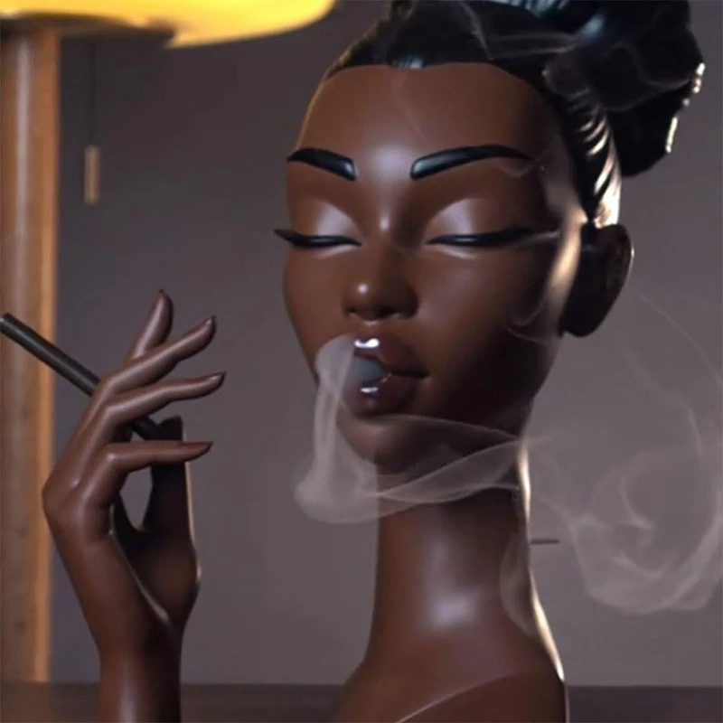 Black Woman Head Incense Burner Handmade Incense Holder Decorative Airflow Incense Burner Statue Art Decor For Aromatherapy