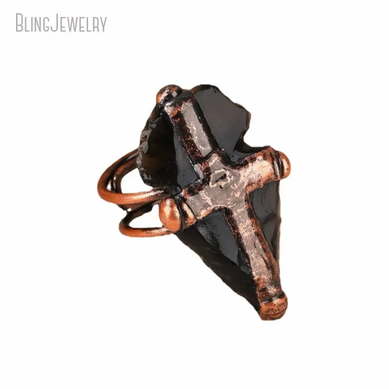 10pcs Gothic Goth Obsidian Arrowhead Copper Electroformed Halloween Jewelry Stone Boho Cocktail Crystal Statement Ring For Women