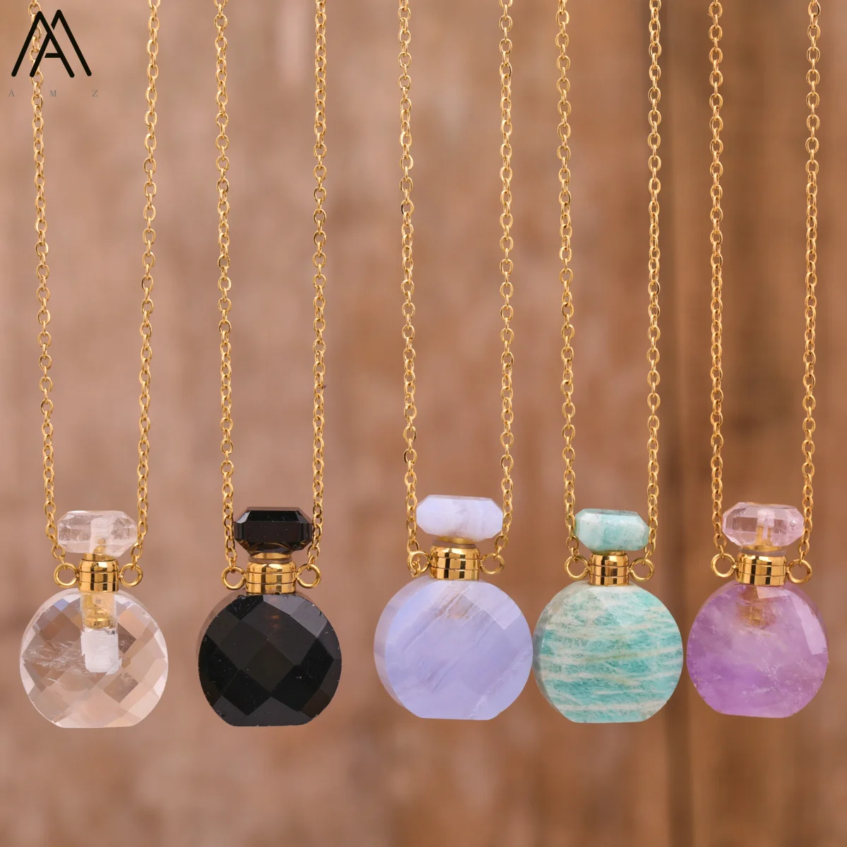 

Women Amethysts Quartz Essential Oil Pendant Necklace Fashion Delicate Lapis Stone Perfume Bottle Necklace Jewelry Gift Dropship