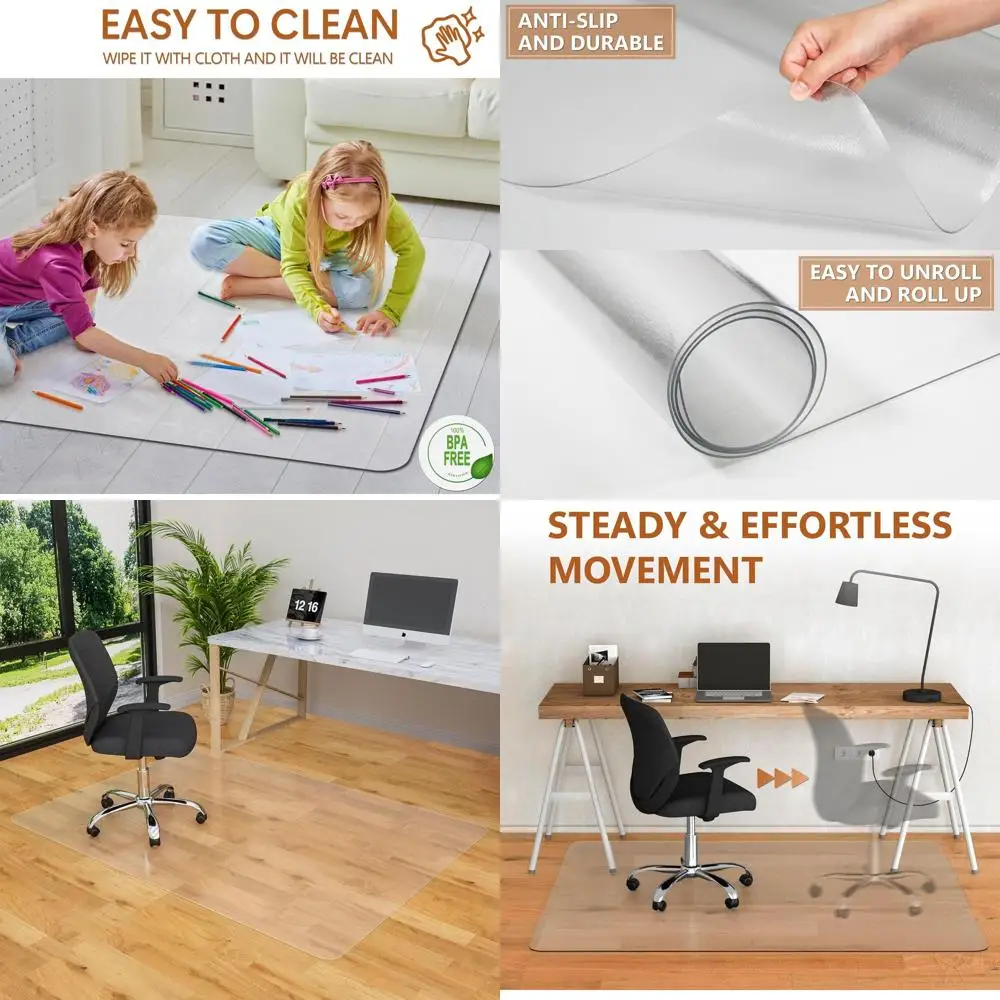 

Прозрачный большой коврик для настольного стула, 46 x 72 для паркетных полов, гладкий пластиковый коврик для офисных стульев на твердой поверхности, идеально подходит для