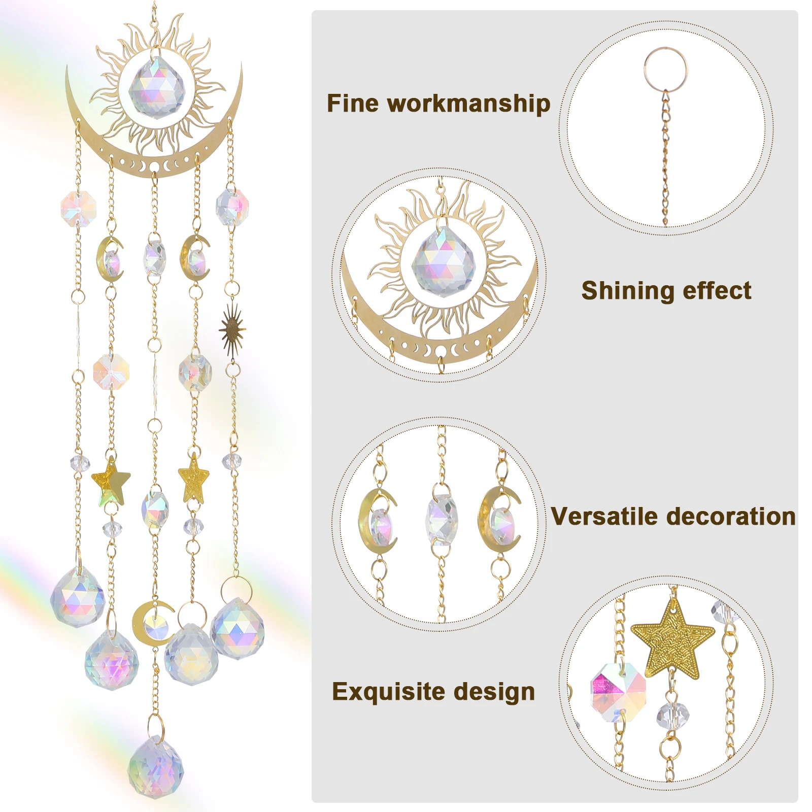 

Crystal Sun Catcher Wind Chime Hanging Prism Pendant Garden Ornaments Decor Household Gifts Shining Effect Exquisite Design Good