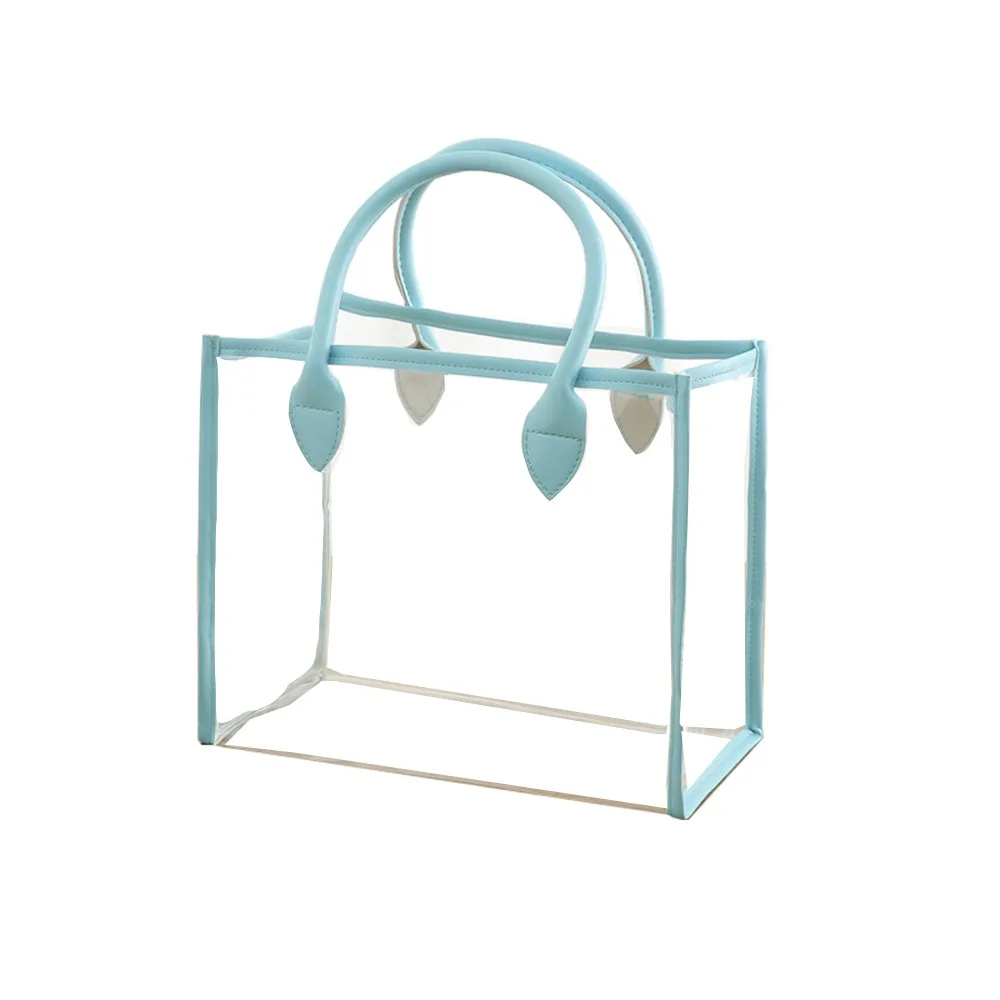 

Waterproof Transparent Gift Bag Lightweight Portable Handhold Packaging Tote with PU Handle Large Capacity