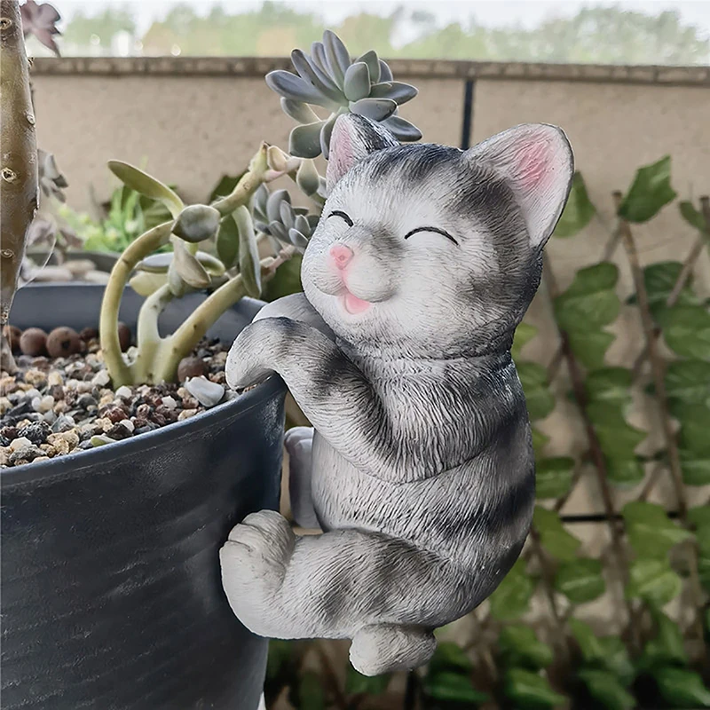 Gardening Bonsai Resin Ornaments Decor, Cartoon Animal Fish Tank Landscaping，Cat Hanging Basin Climbing Tank Flowerpot Decor