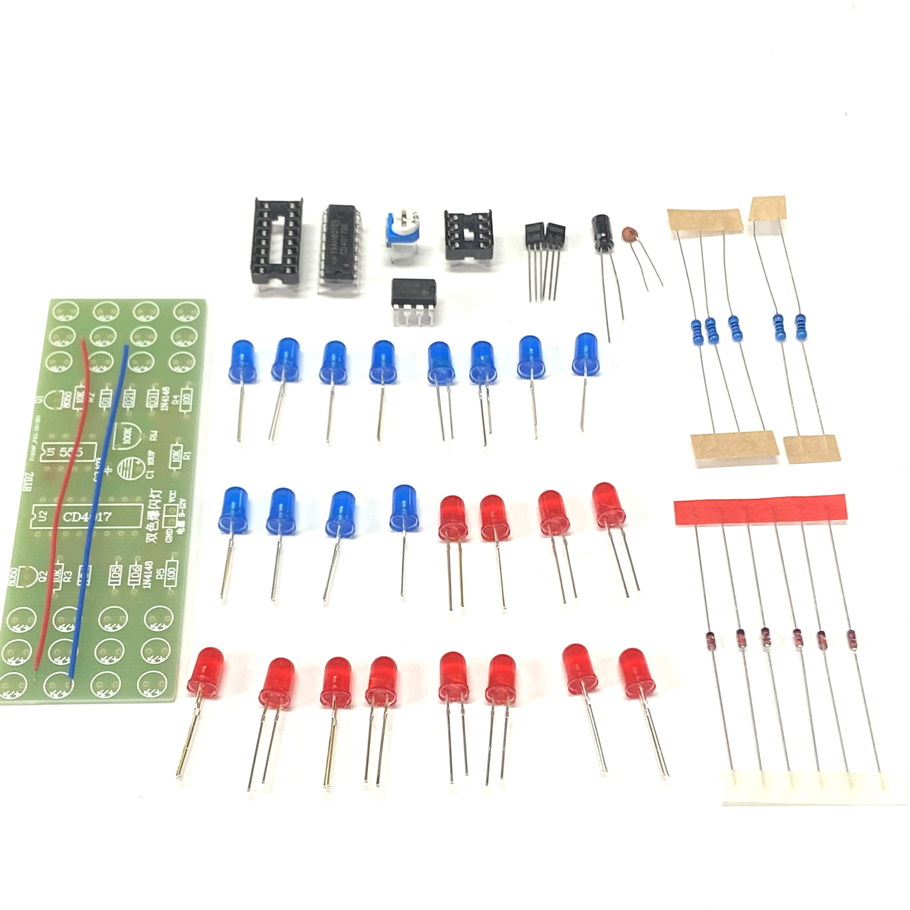 DIY czerwony niebieski podwójny kolor migające światła zestaw Strobe NE555 CD4017 praktyka nauka zestawy DIY elektroniczny apartament — zdjęcie 2