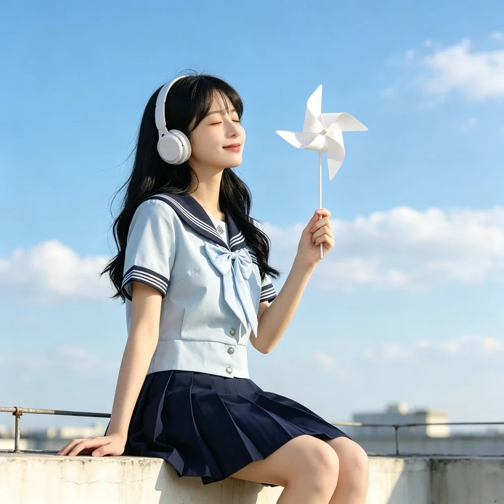

College Style JK School Uniform Set,Women short Sleeve Top And Pleated Short Skirt, Daily Outfit For Campus Casual Daily Wear