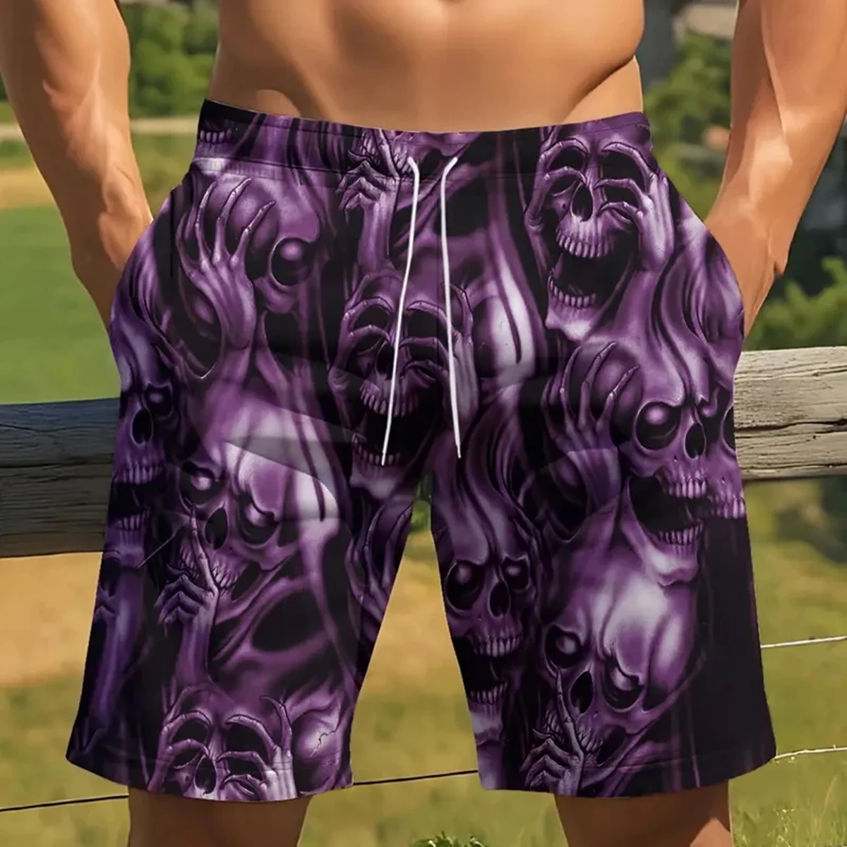 

3D Printed Skeleton Men's Beach Shorts - New Summer Horror Design Quick-Dry Casual Hawaiian Fashion