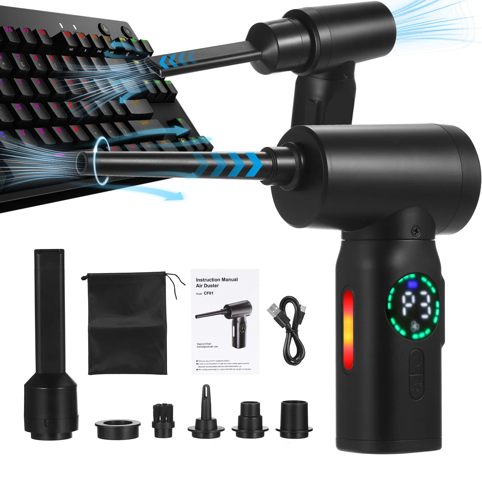 Espanador de ar comprimido-limpador com motor de escova de tela digital, 100w 7500mah espanador de ar elétrico limpador espanador de ar elétrico