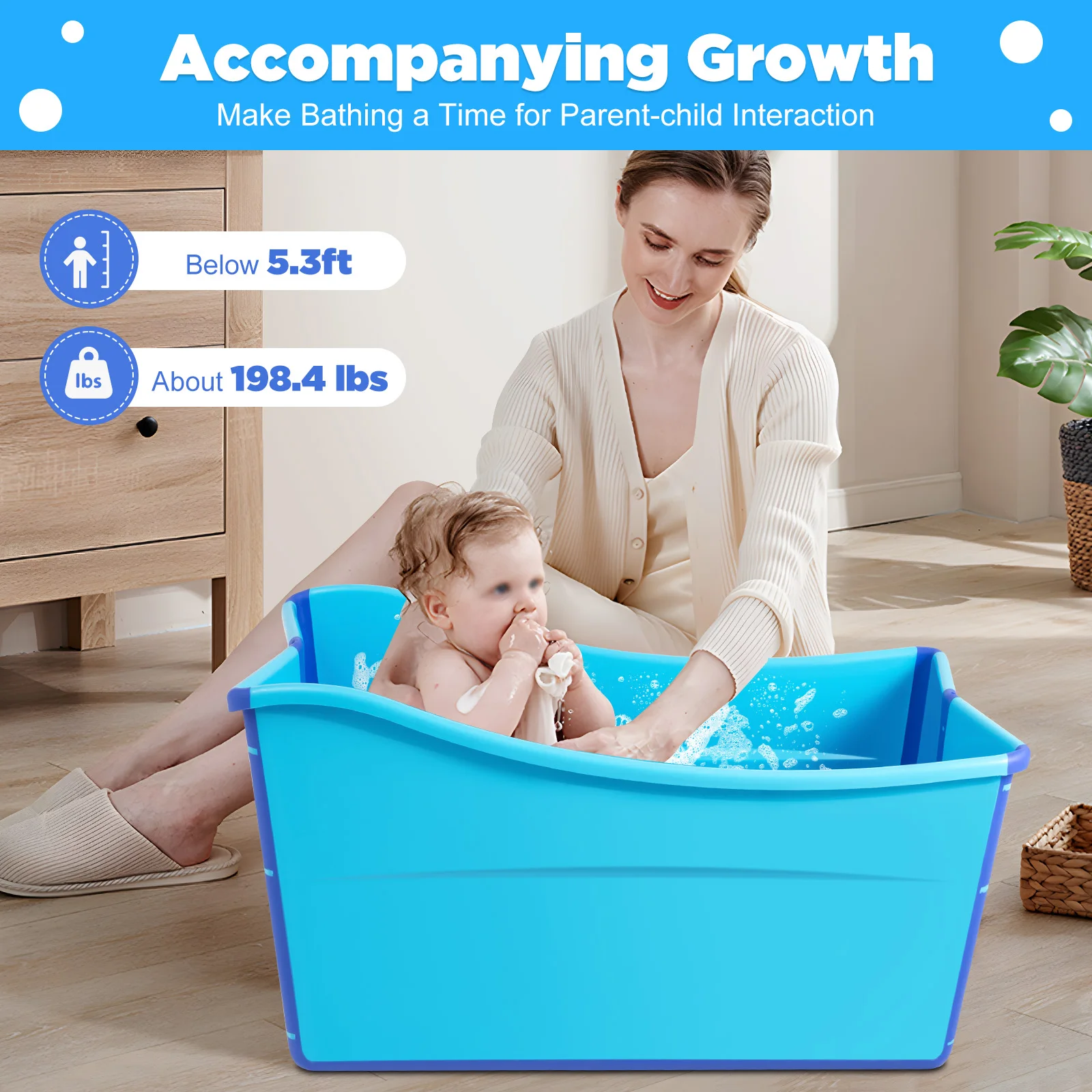 

Blue Portable Folding Bathtub Indoor Baby Bath Newborn Shower Tub Large Space Family Bathtub 98 x 50 x 56 cm