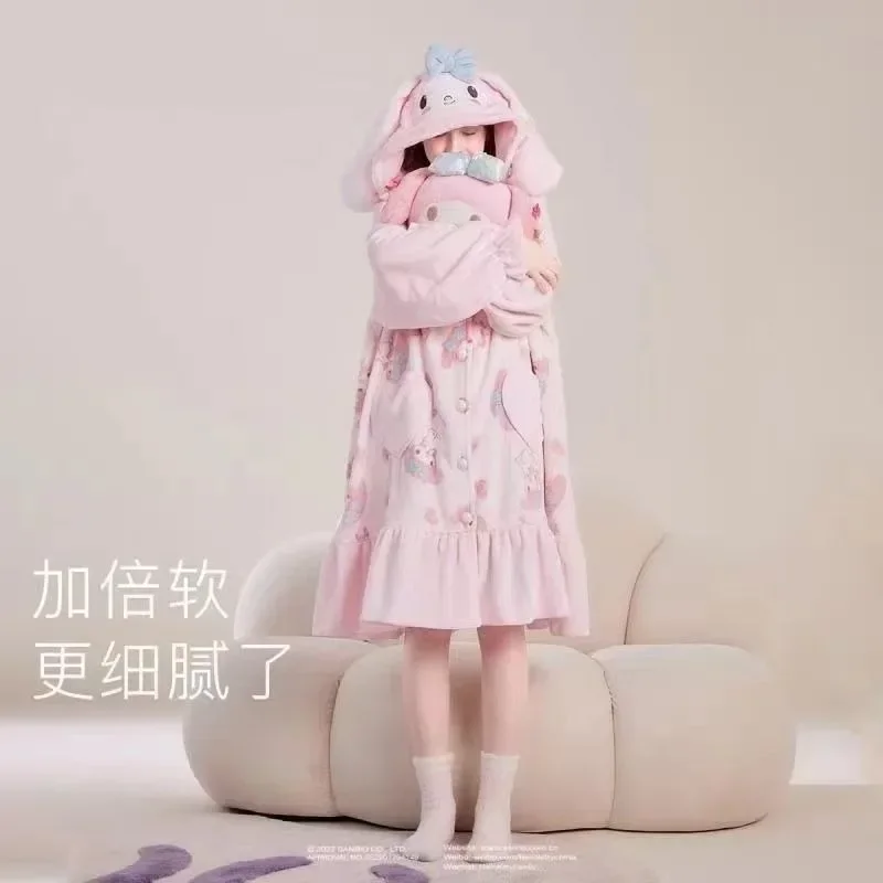 

Girly My Melody Anime Sanrio Long Sleeve Coat Pajamas Cute Kawaii Sweet Fleece Thickened Homewear Nightgown Pants Gifts