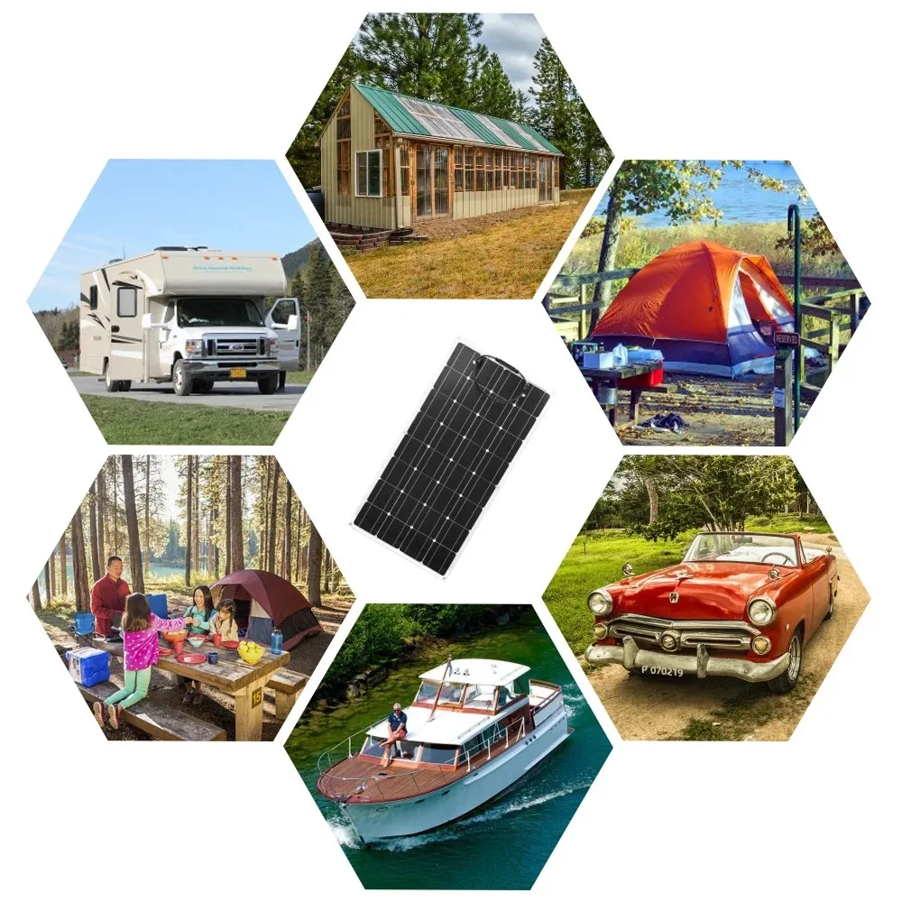 Kit de panel solar de 500W, 200W, 100W, cargador solar flexible completo de 12V para batería de 12V/24V, coche/barco/RV/hogar/acampar