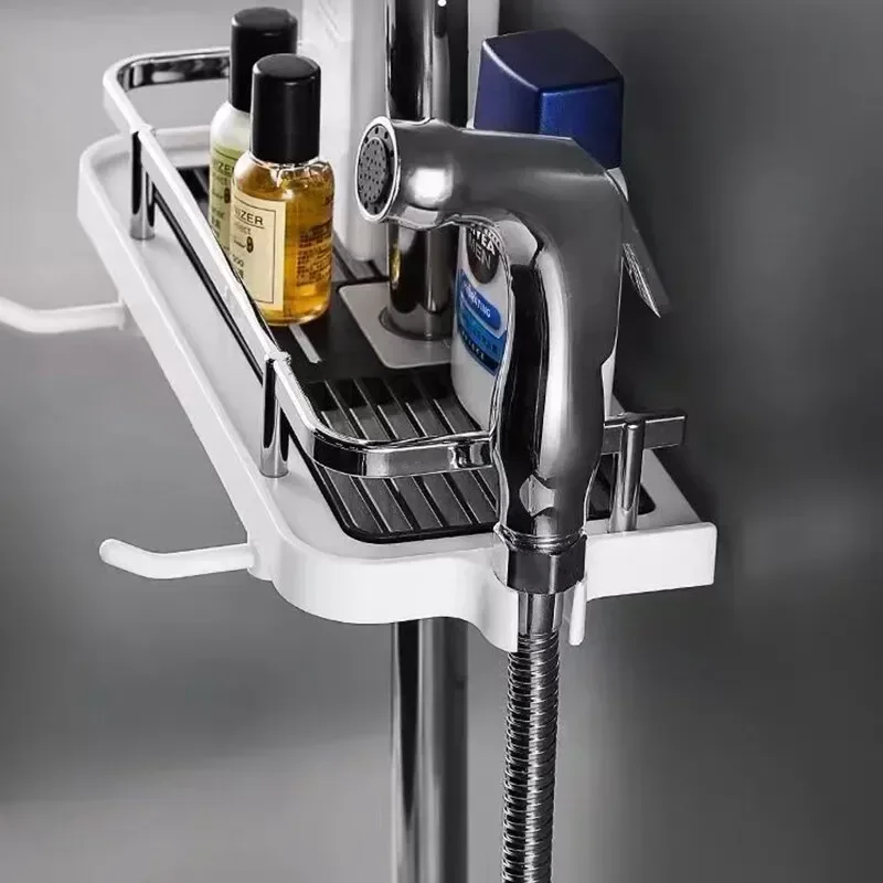 Shower Shelf Home Bathroom Lift Bracket Without Holes Bathroom Shower Rod Tray Home Storage Shelves & Racks arrangement