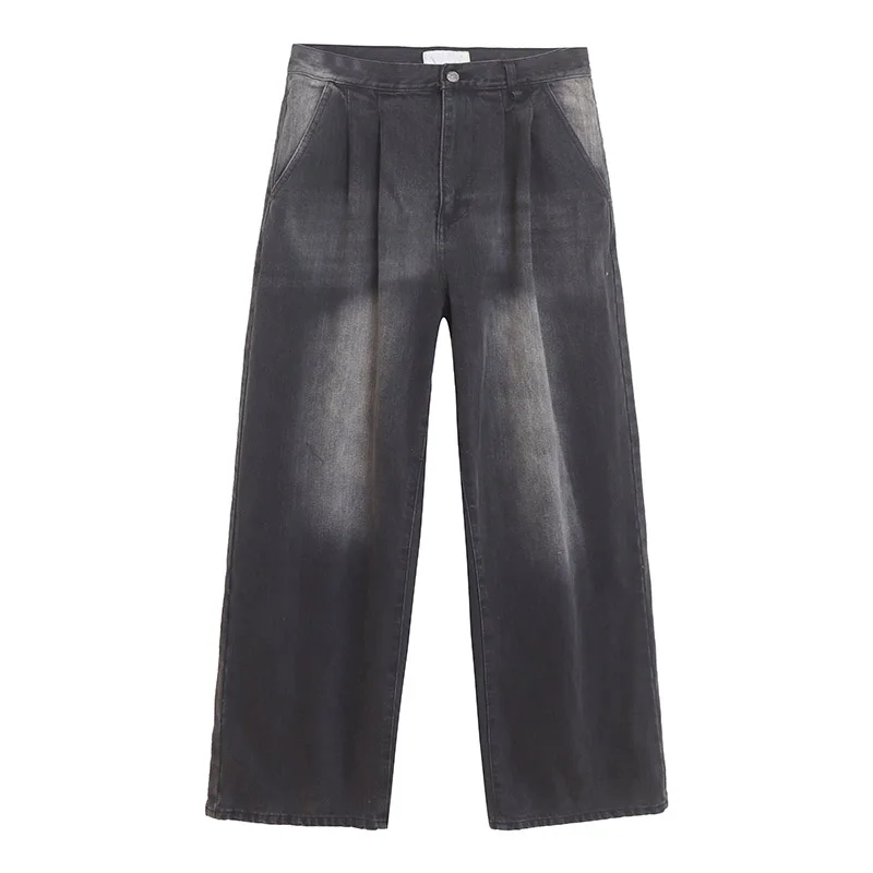 

100% Pure Cotton Distressed Washed Straight Leg Jeans Loose Comfortable Long Pants for Women High Waist Casual Style