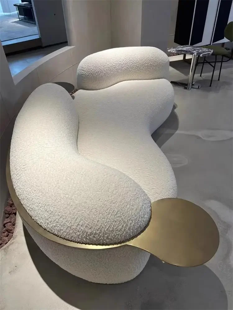Creative curved sofa small apartment casual lamb wool fabric sofa