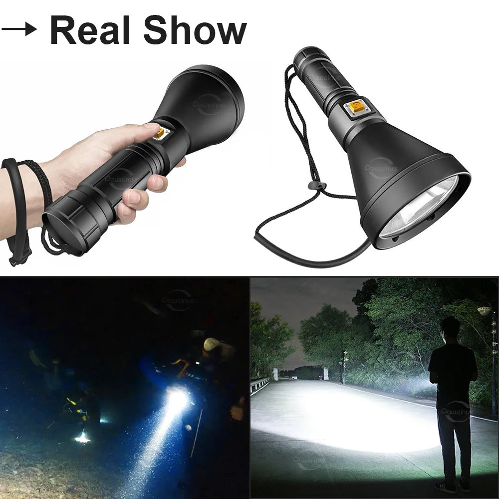 Powerful Professional Diving Flashlight 100W Underwater IPX8 Waterproof Dive Torch Strong Light Scuba Diving Flashlight Fishing